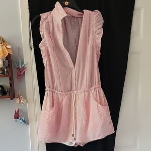 Red And White Stripes Sleeveless Romper Size Small